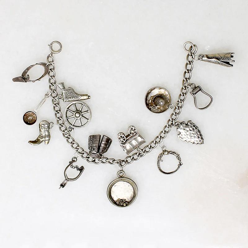 Antique Vintage Charms Sterling Silver Charm Bracelet