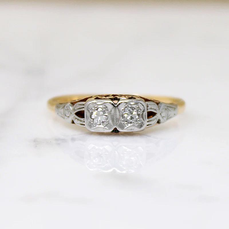 Dainty Art Deco Diamond Ring in Platinum & 18ct Gold