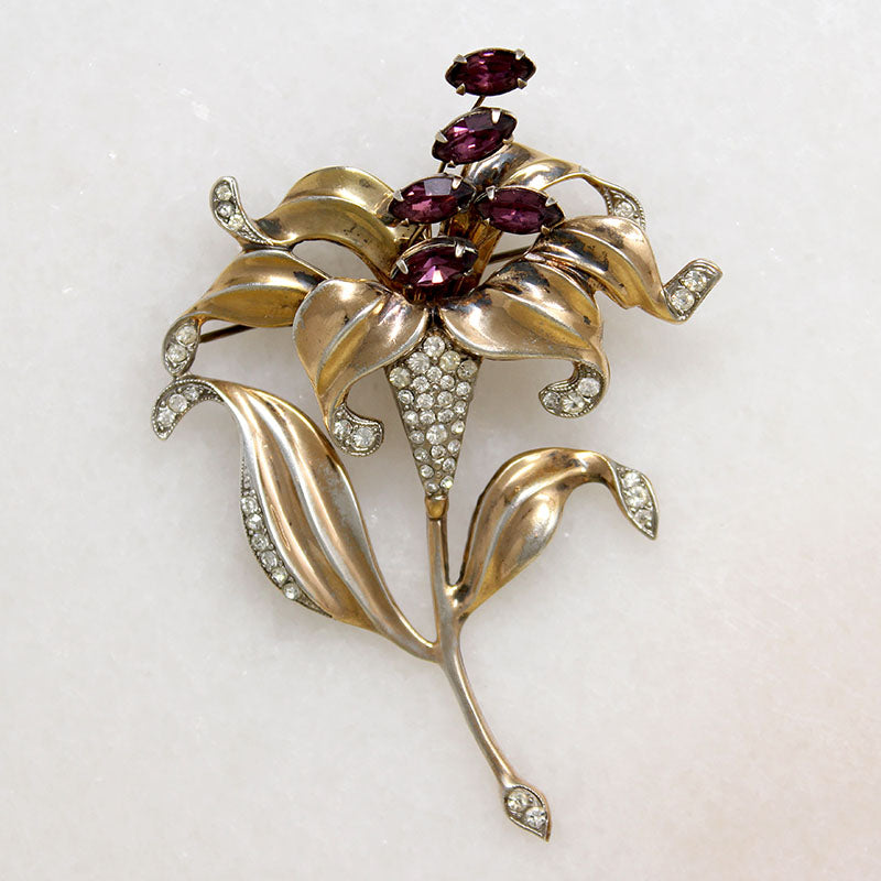 lily flower brooch Sterling & Rhinestone Easter Lily Brooch by Trifari