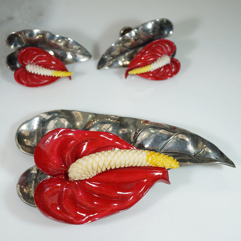 anthurium earrings Ming's Anthurium Brooch and Earrings Set