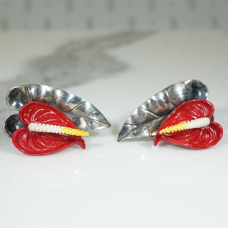 anthurium earrings Ming's Anthurium Brooch and Earrings Set