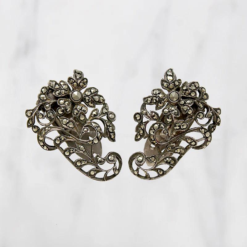 Matched Set Silver & Marcasite Nosegay Dress Clips Matched Set Silver & Marcasite Nosegay Dress Clips