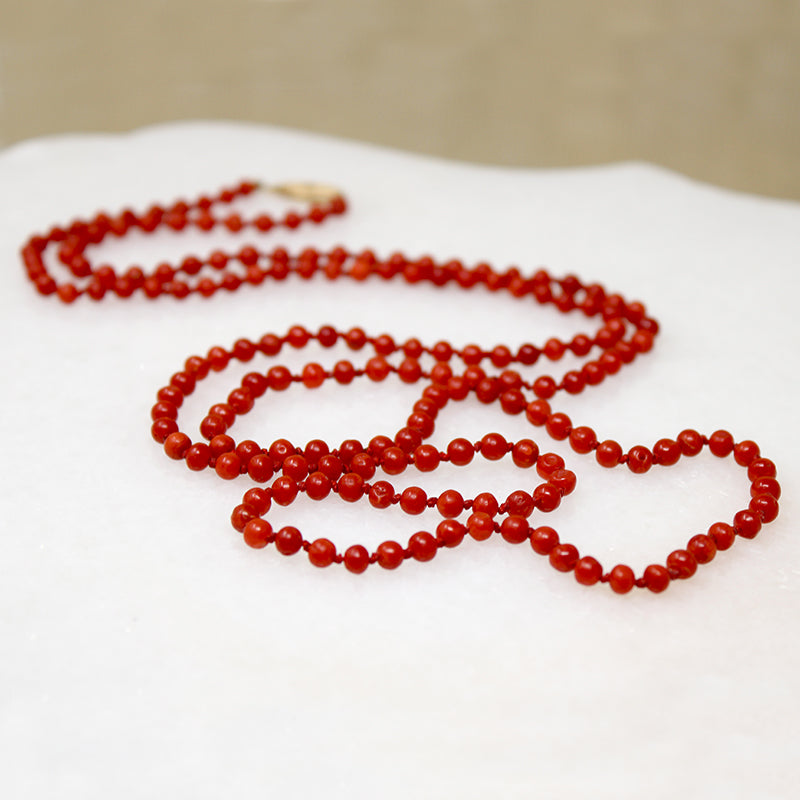 Crimson Coral Bead Necklace with Gold Clasp