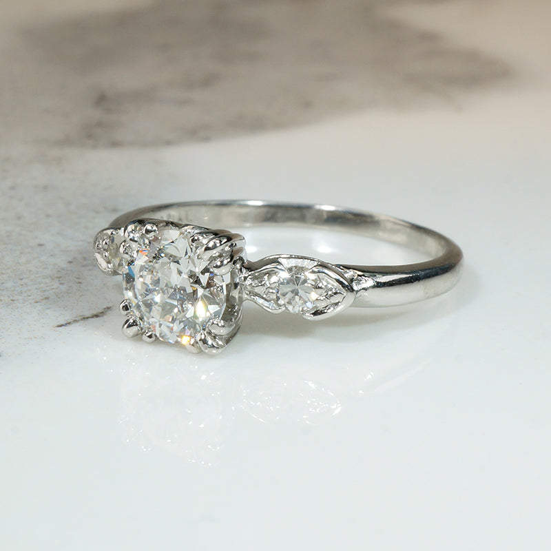 Old European Cut Diamond in Graceful Platinum Engagement Ring