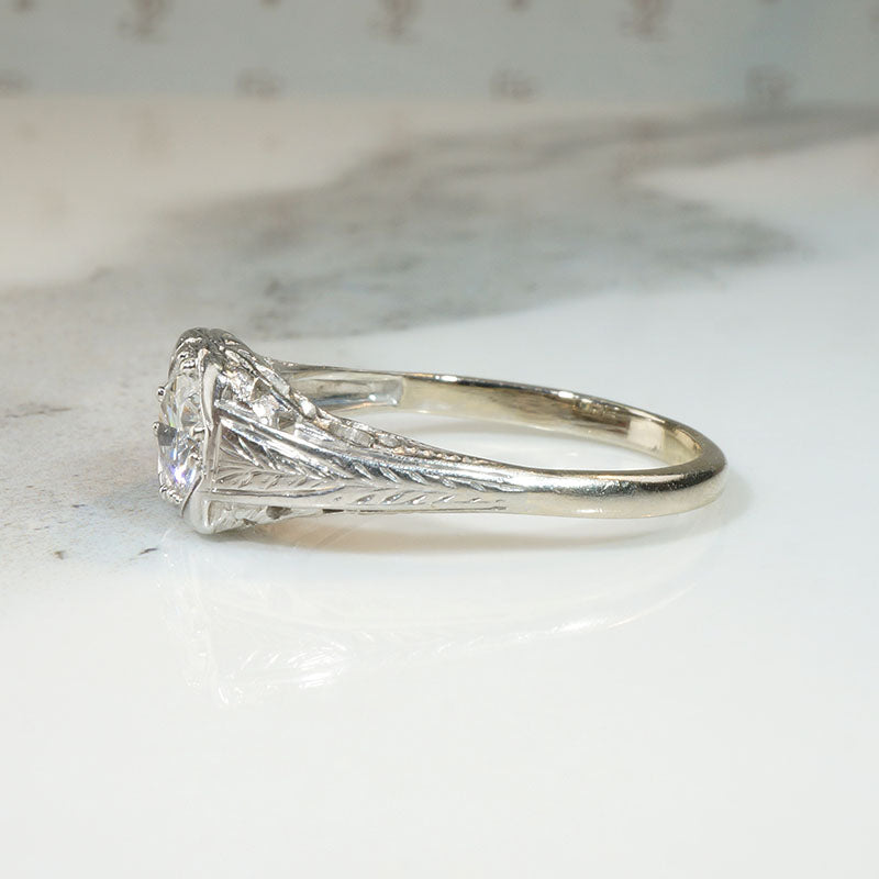 Engraved Filigreed Art Deco Diamond Engagement Ring – GSL