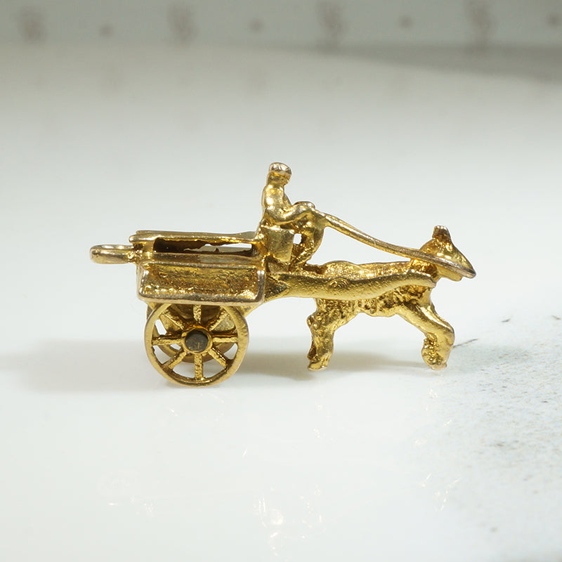 Vintage Brass Chariot & Horse Cart Moving Wheels 