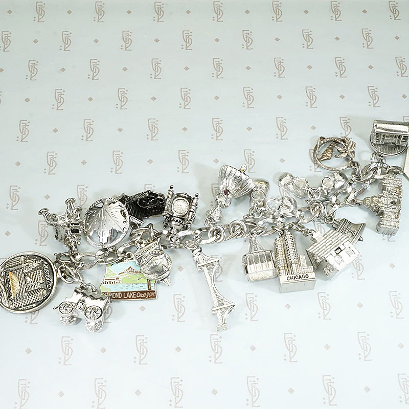 Full Charm Bracelet / Silver Charm Bracelet / Vintage Charm 