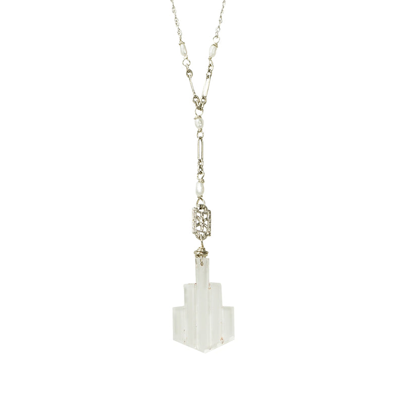 Art Deco Pressed Glass & Pearl Necklace by brunet