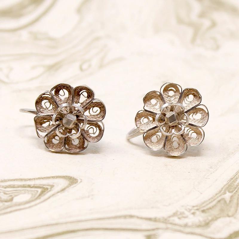 Fanciful Silver Filigree Flower Earrings – Gem Set Love