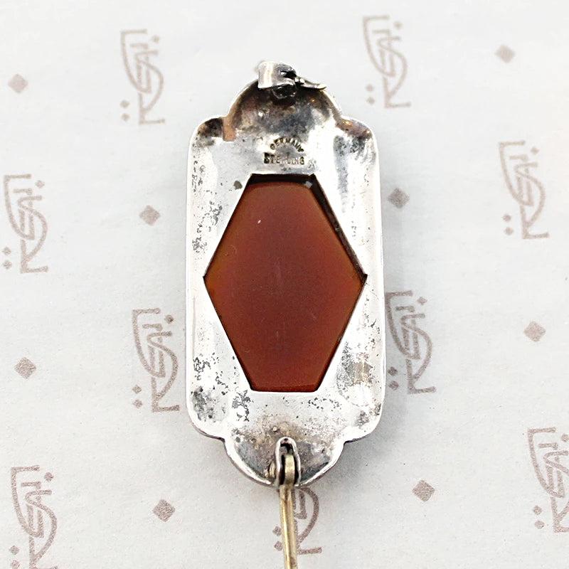 Silver Empire Fine Jewelry | 925 Sterling Silver Brooch for Women | Heart  Shaped Red Carnelian Bar Pin with Square Cut Marcasite | Ladies Brooches 