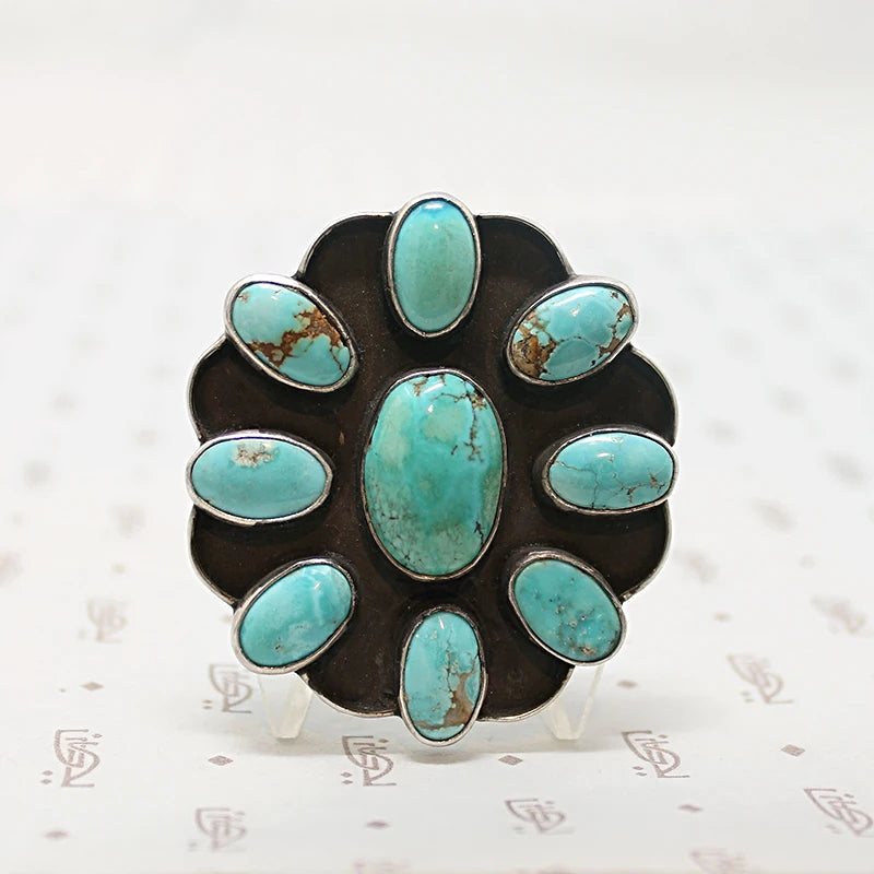 Vintage Turquoise Brooch, Turquoise Rock Brooch with Pin