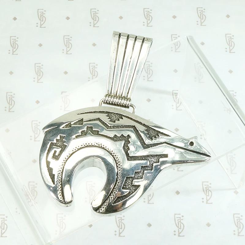 Engraved Silver Navajo Bear Pendant – Gem Set Love