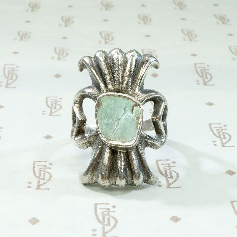 Navajo Sand Cast Silver Ring with Pale Green Turquoise – GSL