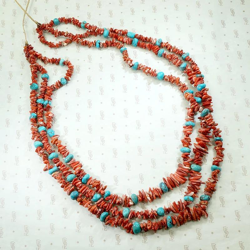 Turquoise and Coral Necklace, Triple Strands Red Coral and Turquoise Mixed  Necklace,wedding Necklace,bridesmaid Necklace, Statement Necklace 