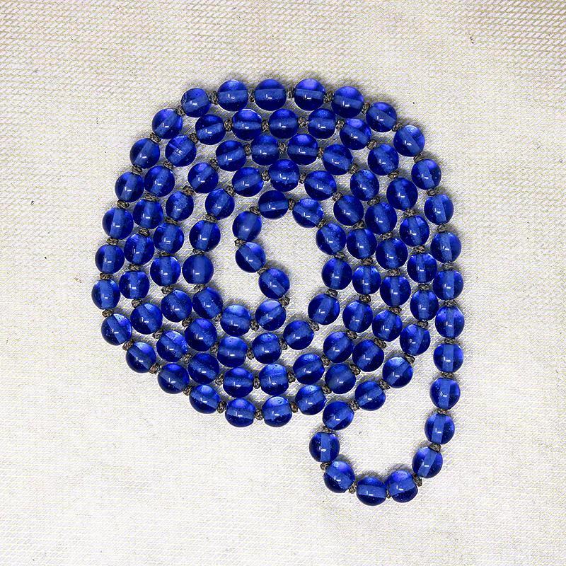 Lovely Long Blue Peking Glass Bead Necklace