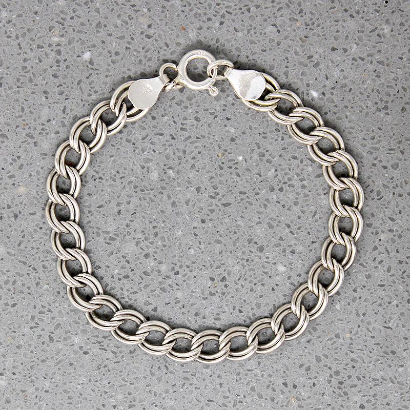 Sterling Silver Double Linked 7 Charm Bracelet