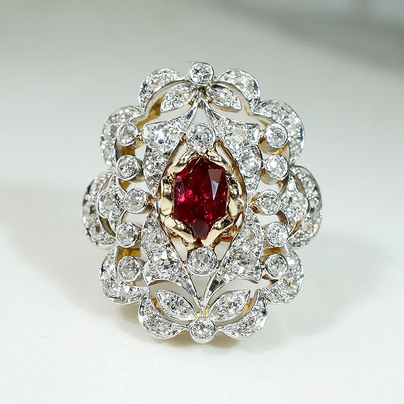 Breathtaking Belle Époque Ruby Diamond Statement Ring – GSL