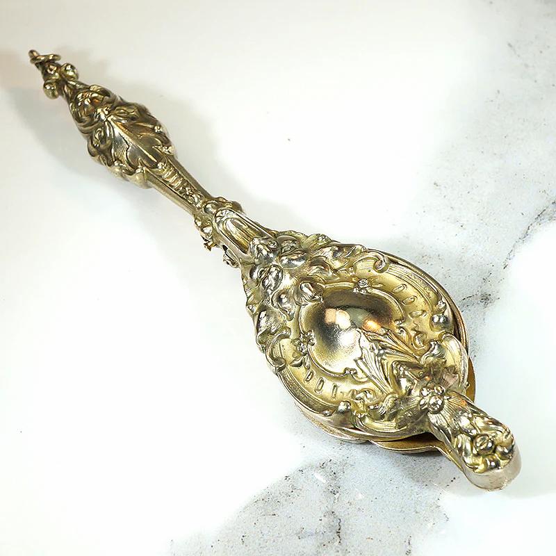 Gem Set Love Ornate Silver Gilt Filigree Brooch with Glass Gems