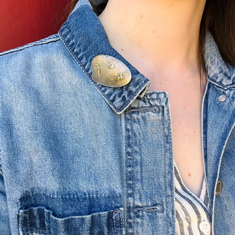 Fascinating Mid Century Gold on Silver Brooch