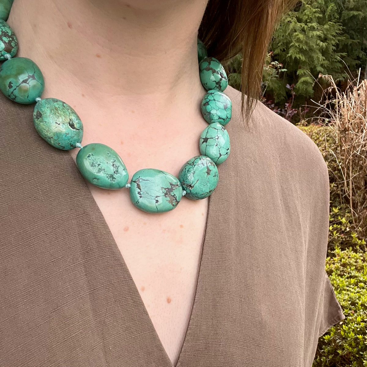 Natural Green Turquoise Chunky Bead Necklace