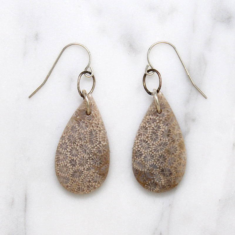 Fossilized Coral Tear Drop Earrings by Brin