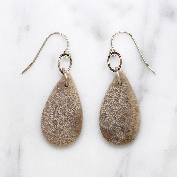 Fossilized Coral Tear Drop Earrings by Brin
