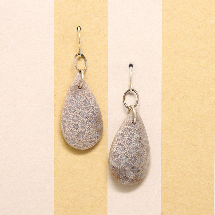 Fossilized Coral Tear Drop Earrings by Brin