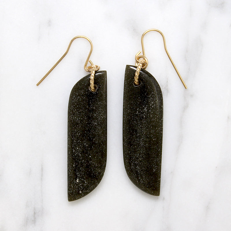 Black Agate Tildes & Gold FIll Earrings by Brin