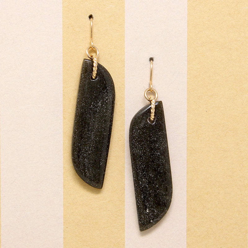 Black Agate Tildes & Gold FIll Earrings by Brin