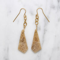 Fossilized Coral Kite & Gold Fill Earrings by Brin