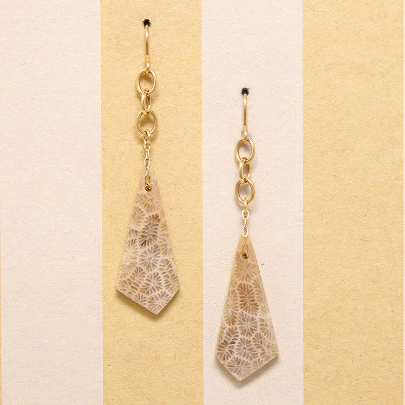 Fossilized Coral Kite & Gold Fill Earrings by Brin