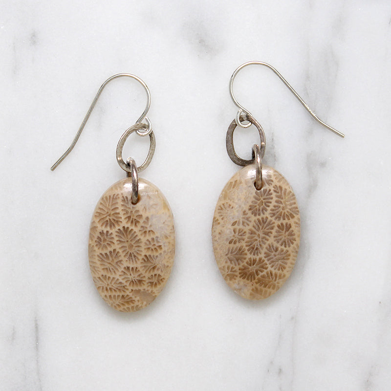 Fascinating Fossilized Coral & Sterling Earrings by Brin