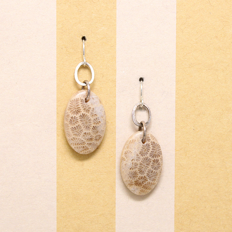 Fascinating Fossilized Coral & Sterling Earrings by Brin