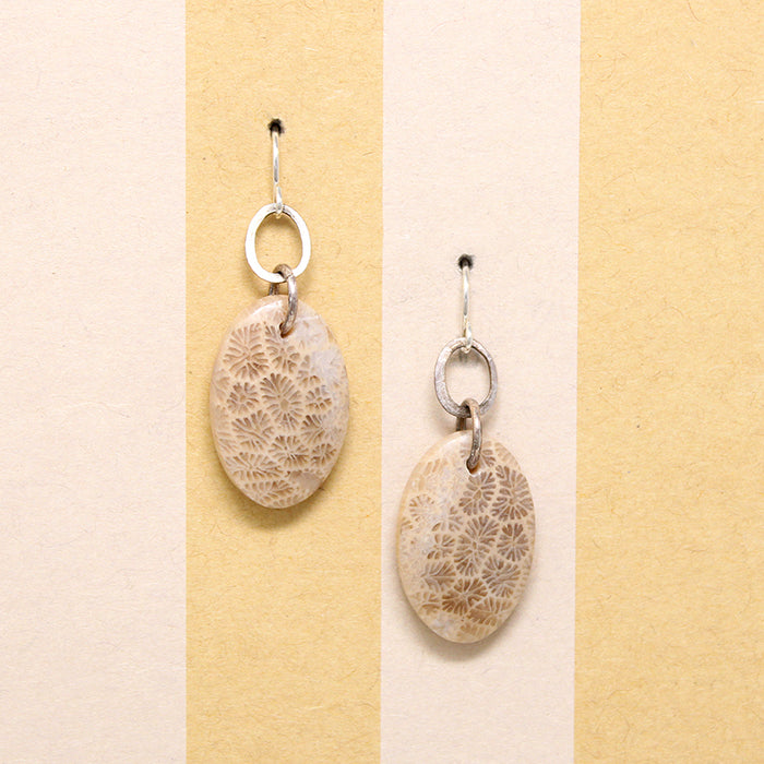 Fascinating Fossilized Coral & Sterling Earrings by Brin