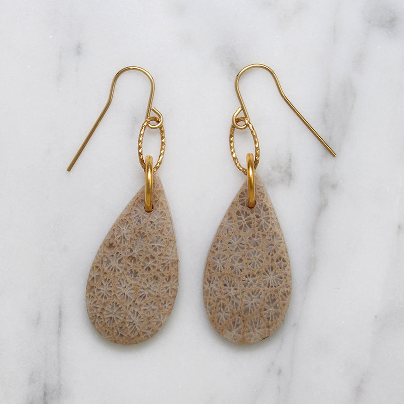 Fossilized Coral & Gold Fill Earrings by Brin