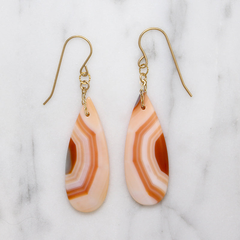 Pink & Peach Banded Agate Tear Drop Earrings by Brin