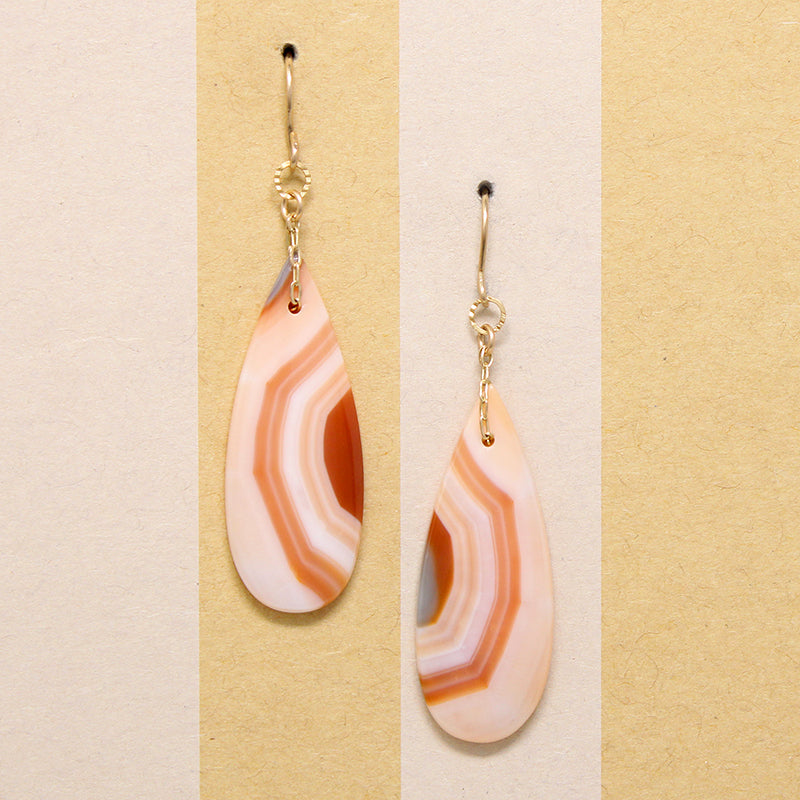 Pink & Peach Banded Agate Tear Drop Earrings by Brin
