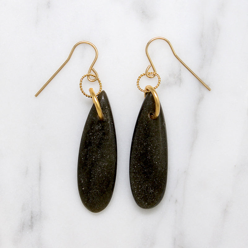 Black Agate & Glittering Gold Fill Earrings by Brin