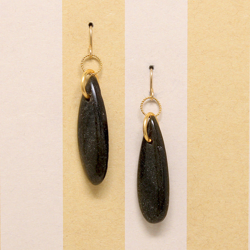 Black Agate & Glittering Gold Fill Earrings by Brin