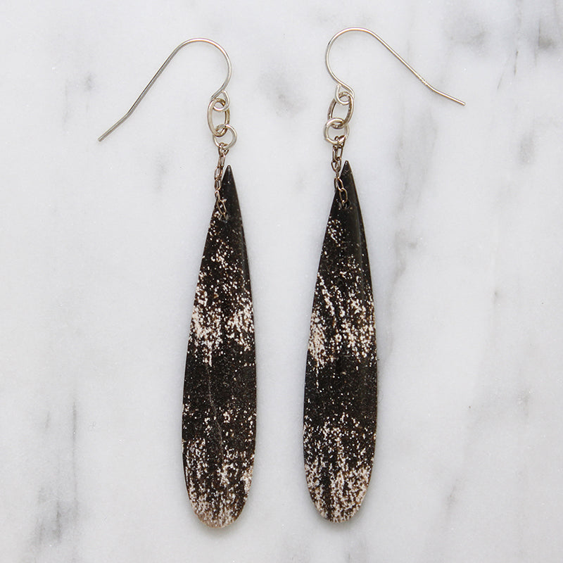 Black & White Agate Drop & Sterling Earrings by Brin