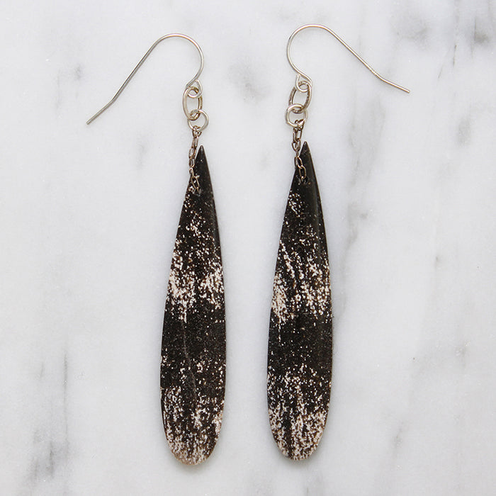 Black & White Agate Drop & Sterling Earrings by Brin