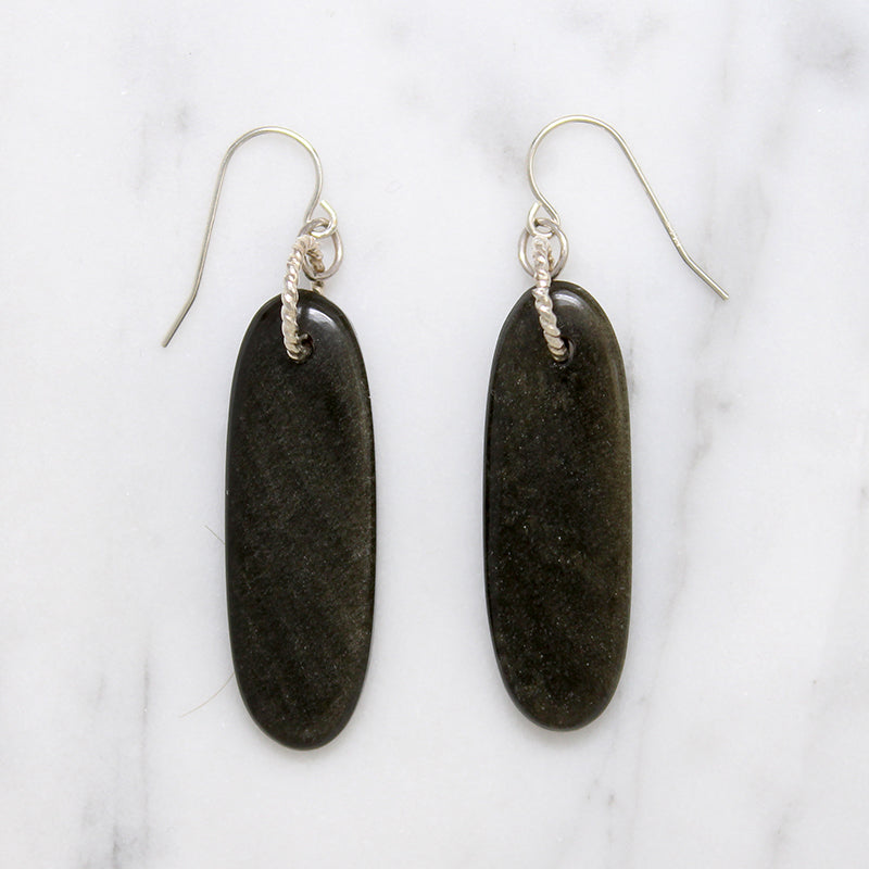 Black Agate & Sterling Silver Earrings by Brin