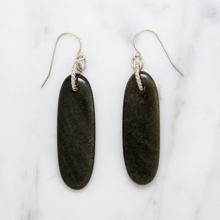 Black Agate & Sterling Silver Earrings by Brin