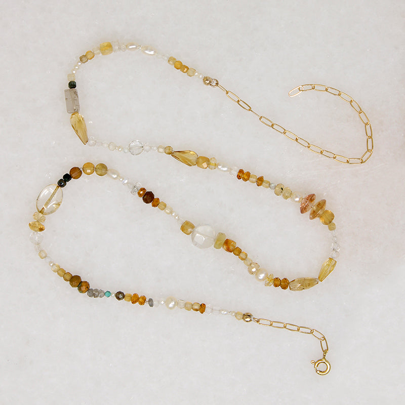 Exquisite Golden Gemstone Bead Necklace by Brin