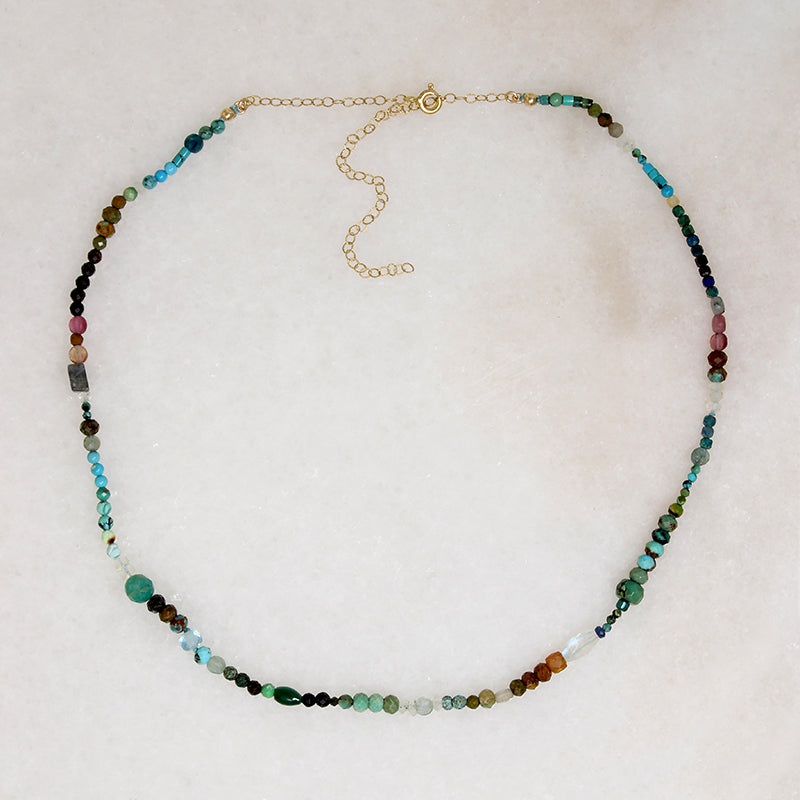 Green, Mauve & Gold Gemstone Bead Necklace by Brin