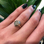 Decorative Old Mine Cut Diamond in White & Green Gold Ring