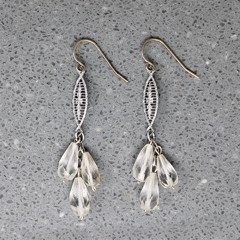 Sparkling Crystal & Floral Filigree Earrings by Brin