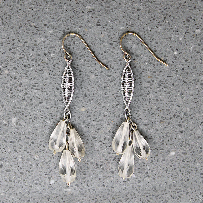 Sparkling Crystal & Floral Filigree Earrings by Brin