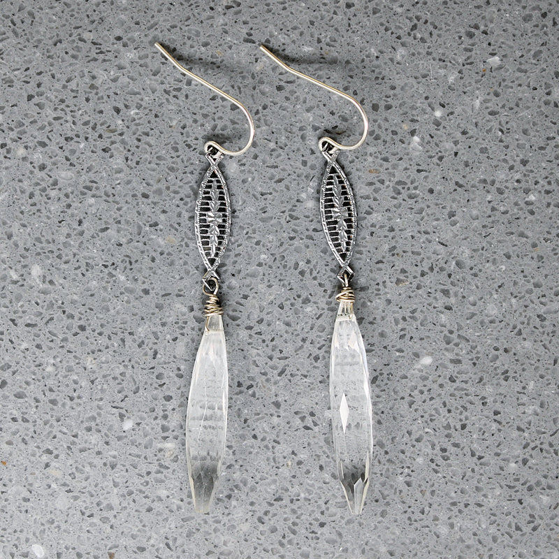 Icy Crystal Spikes & Glittering Filigree Earrings by Brin