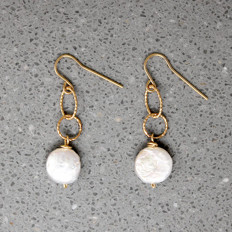 Glossy Pearl & Glittering Link Earrings by Brin